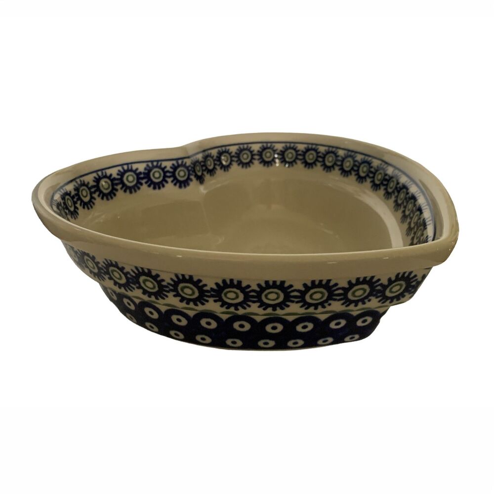 Zaklady Boleslawiec Polish Pottery Heart Shaped Bowl Dish 91 Peacock
